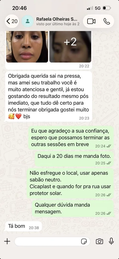 Depoimento de paciente enviado por WhatsApp